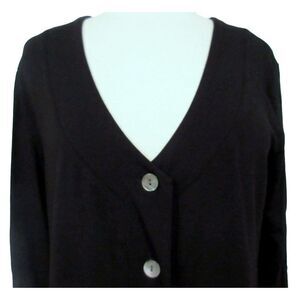 J. Jill Black Button Front V-Neck Long Sleeve Rayon Stretch Top SZ PM Side Vents